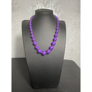 Vintage Genuine Lucite Purple Beaded Necklace With Gold-Tone Clasp Spacer Beads
